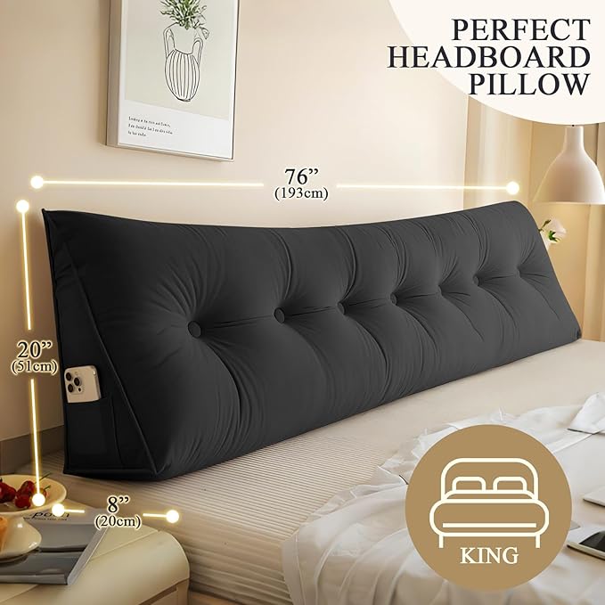 Headboard Pillow King, Large Triangular Wedge Headboard Pillow - Image 3