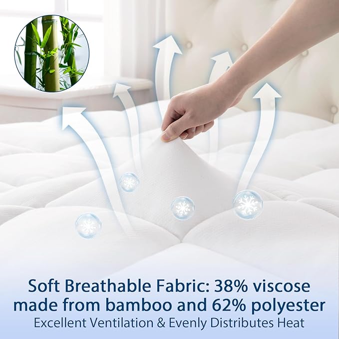 ELEMUSE Twin XL Cooling Bamboo Viscose Mattress Topper - Image 4