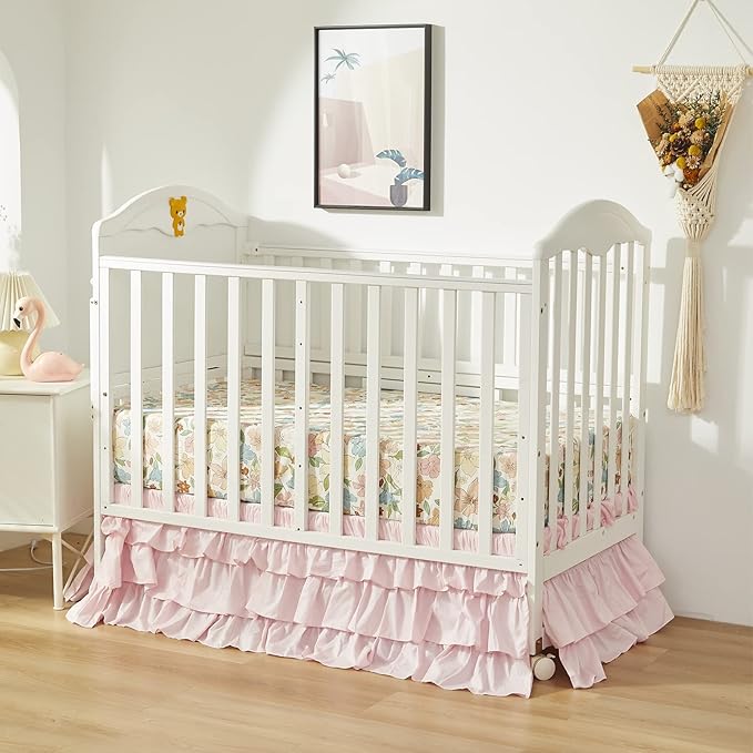 Brandream Crib Bed Skirt for Baby Girls Boys Blush Pink Boho Bohemian Solid - Image 4