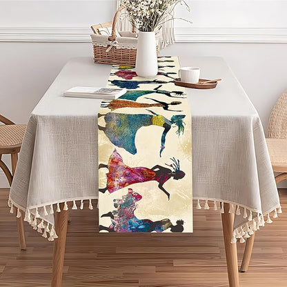 African Women Table Runner Colorful Tribal Dancing Lady Art Table Runner - Image 6
