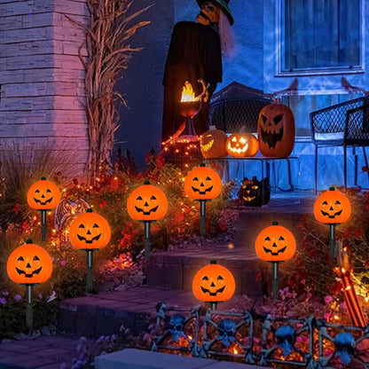 2 Sets 7Ft Halloween Decorations Pathway Lights Outdoor Pumpkin Stake Lights with 8 Jack-O Lantern Pumpkin Lights, 5 C7 LED Bulbs and 8 Stakes for Walkway Driveway Garden Lawn Lighting and Decor