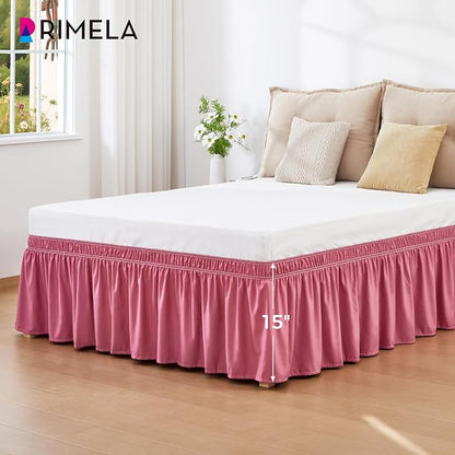 RIMELA Dusty Red Bed Skirt King Size 15 Inch Drop, Wrap Around Elastic Bedskirt - Image 3