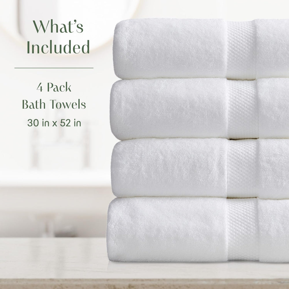 100% Cotton Luxury Hotel Bath Towel Set | 4-Pack | White