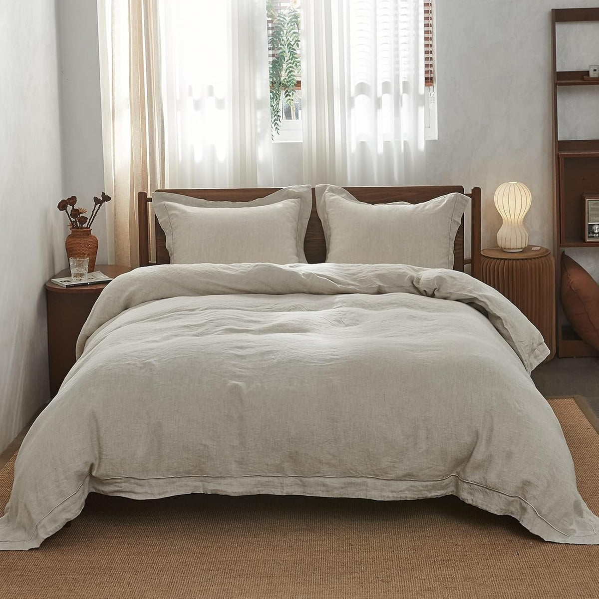 simple&opulence 100% french flax linen duvet cover set, close-up detail