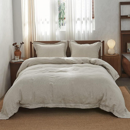 simple&opulence 100% french flax linen duvet cover set, close-up detail