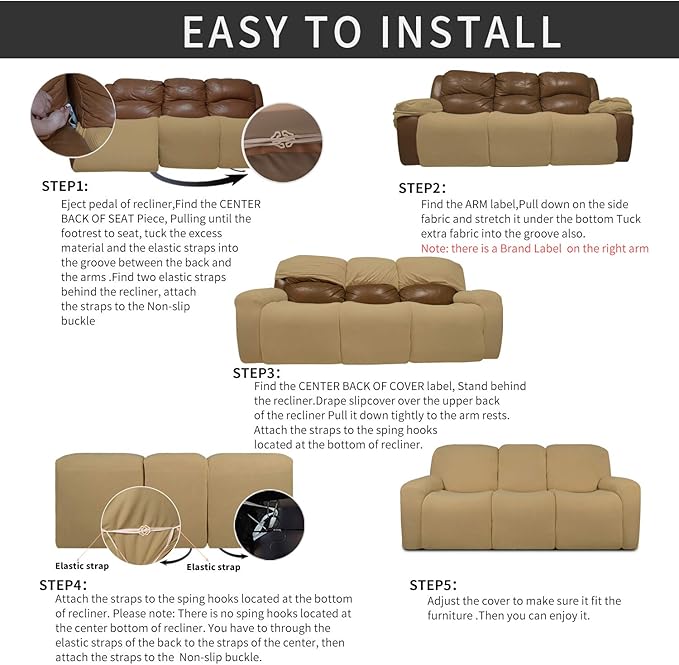 Easy-Going 8 Pieces Recliner Sofa Stretch Sofa Slipcover Sofa Cover Furniture - Image 4