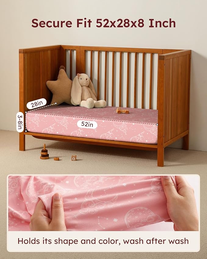 Baby Crib Sheets for Boys Girls, Breathable Soft Microfiber Baby Sheet Pink - Image 3