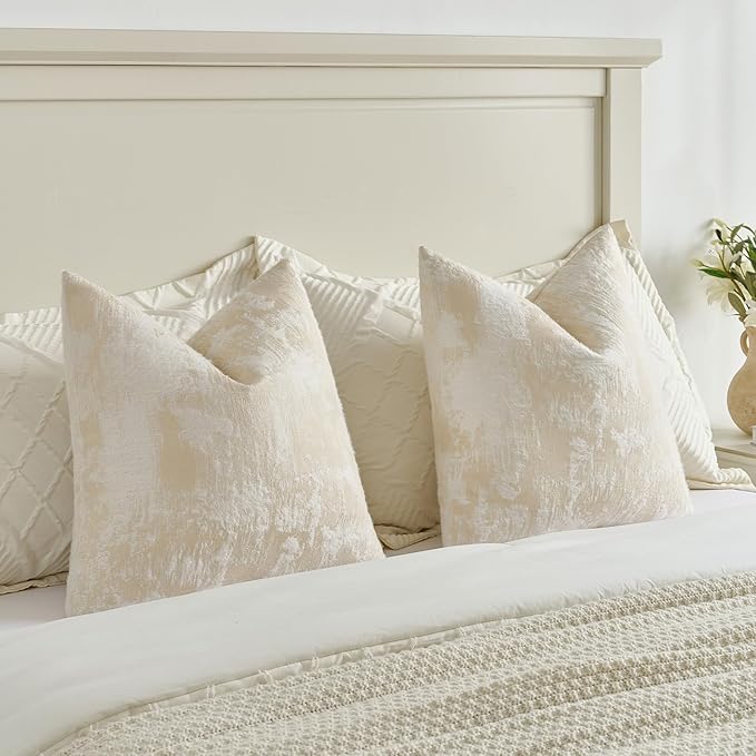 FUTEI Yellow White Decorative Throw Pillow Covers 24x24 Inch Set of 2, Soft - Image 5