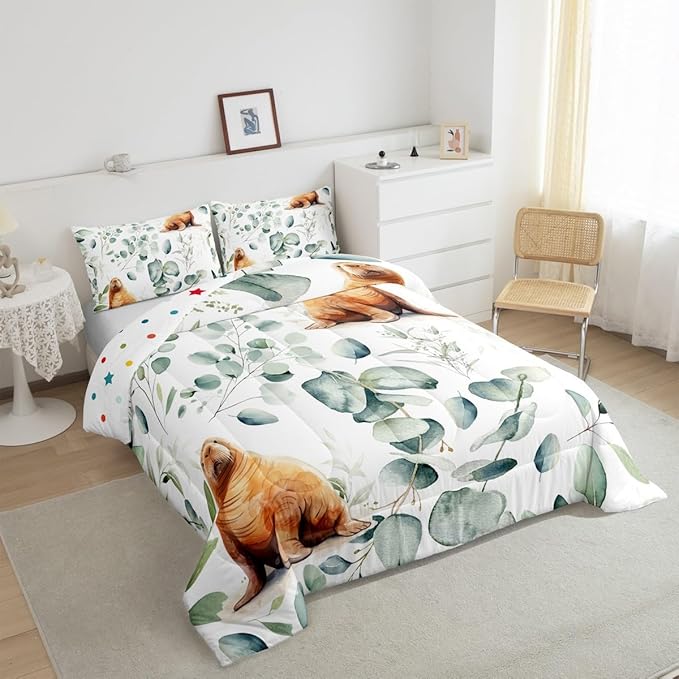 Erosebridal Cartoon Seal Bedding Queen Size Toddler Ocean Wildlife Comforter - Image 5