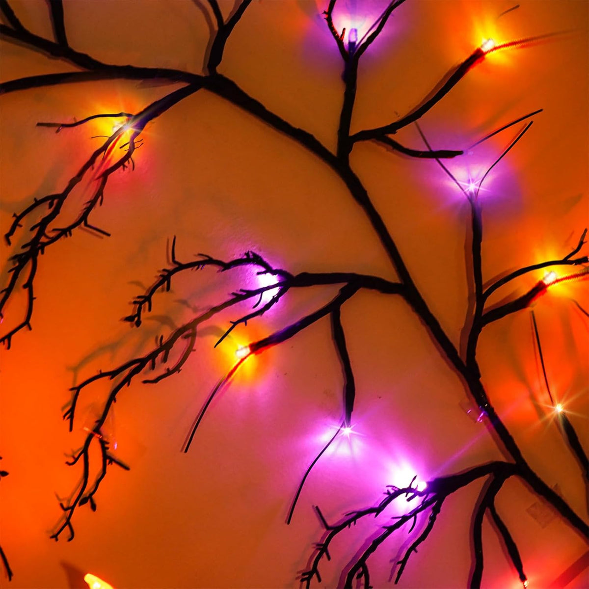 [8 Modes & Timer] 9 Ft 72 LED Halloween Willow Vine Twig Garland with Orange Purple Lights Battery Operated Indoor/Outdoor Wall Fireplace Mantle Halloween Decorations