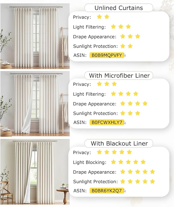 Vision Home Natural Pinch Pleated Full Blackout Curtains Linen Blended Room - Image 6