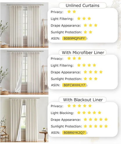 Vision Home Natural Pinch Pleated Full Blackout Curtains Linen Blended Room - Image 6