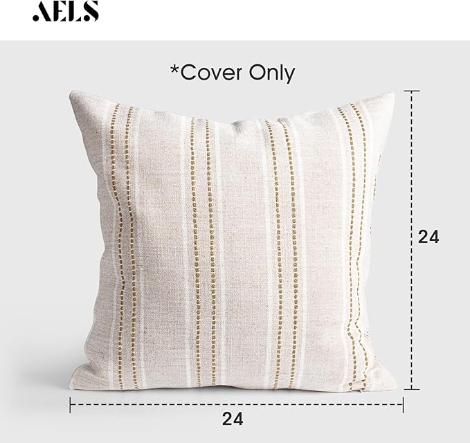 AELS 24x24 Decorative Farmhouse Linen Throw Pillow Covers, Boho Textured Pillow - Image 2