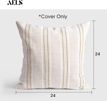 AELS 24x24 Decorative Farmhouse Linen Throw Pillow Covers, Boho Textured Pillow - Image 2