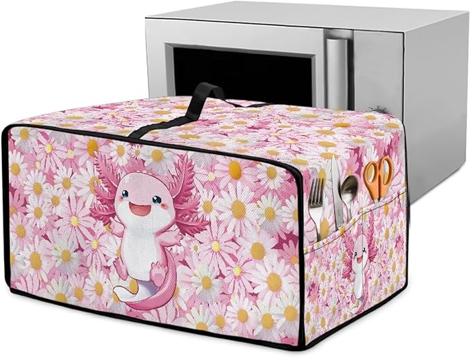 Cute Axolotl Daisy Print Microwave Oven Cover Dust-Proof Microwave Oven Cloth by HwzdsyxlCreativeHomeDecor