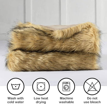 Luxury Plush Faux Fur Throw Blanket, Long Pile Golden Yellow - Image 4