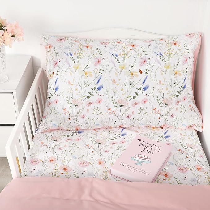 Toddler Bedding Set for Girls, 4 Piece Floral Toddler Comforter Set, Ultra Soft - Image 3