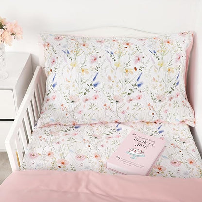 Toddler Bedding Set for Girls, 4 Piece Floral Toddler Comforter Set, Ultra Soft - Image 3