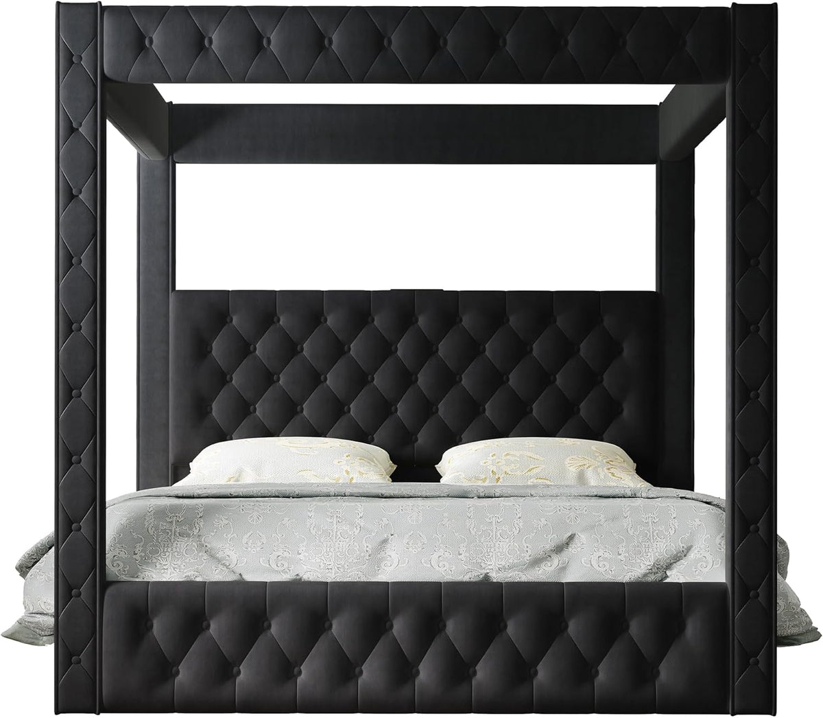 jocisland queen canopy bed frame velvet upholstered headboard, view 9