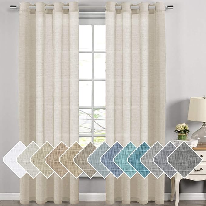 H.VERSAILTEX Linen Curtains Natural Linen Semi-Sheer Curtains 2 Panels Nickel by HVERSAILTEX
