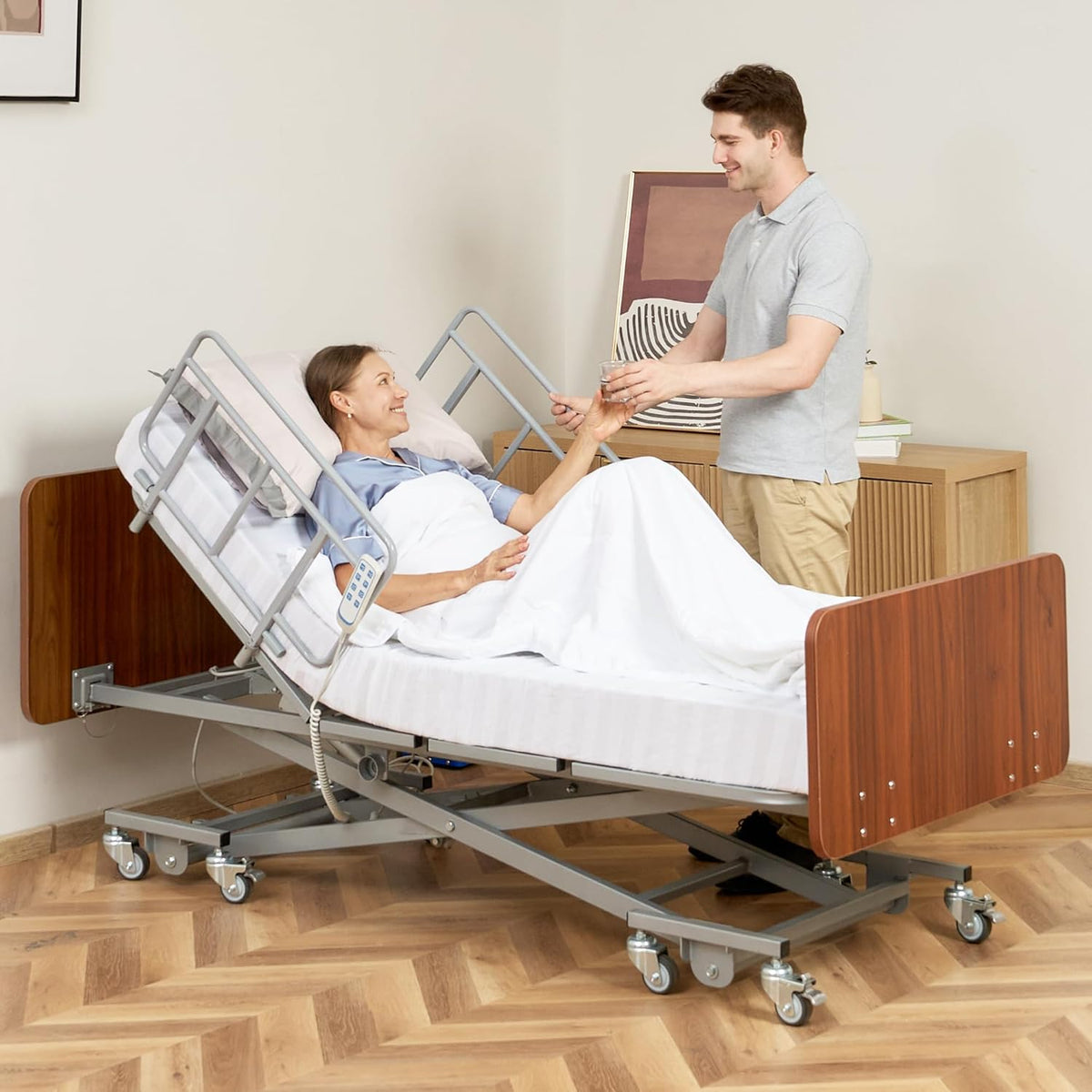 real relax premium 3 function full electric hospital showing dimensions