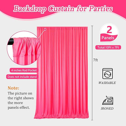 10 x 7 Feet Fluorescent Pink Backdrop Curtain for Partie, Background Curtains for Photoshoot, Birthday, Wedding, Halloween, Thanksgiving, Christmas Day, New Year Party Decorations 5Ft x 7Ft, 2 Panels