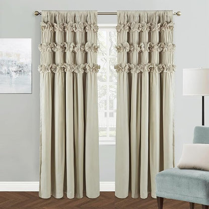 Camel Blackout Curtains with Handmade Ruffles, Butterfly Flower Embellishments by Homechoice+Decor
