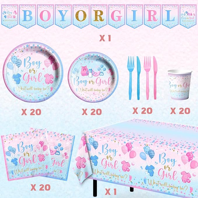 Gender Reveal Tableware 142Pcs-Gender Reveal Decorations Blue and Pink Star - Image 3