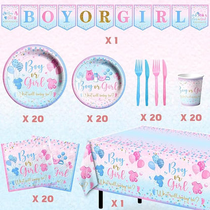 Gender Reveal Tableware 142Pcs-Gender Reveal Decorations Blue and Pink Star - Image 3
