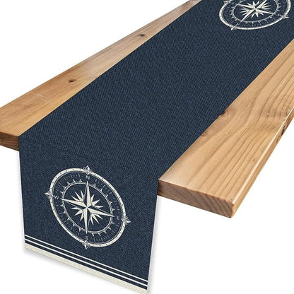 Nautical Compass Table Runner，Retro Coastal Sailing Compass Vintage Navy Blue - Image 4