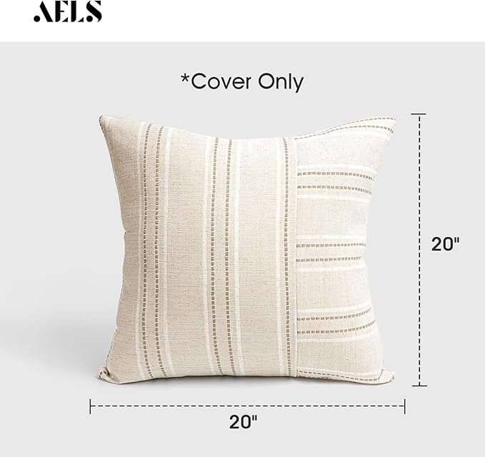 AELS 20x20 Decorative Farmhouse Linen Throw Pillow Covers, Boho Textured Pillow - Image 2