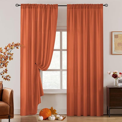 HOMEIDEAS Fall Burnt Orange Privacy Semi Sheer Curtains Non-See-Through 72 - Image 3