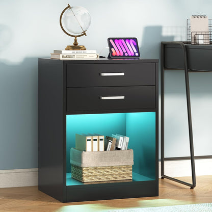 adorneve black nightstand set of 2,led bedside table, view 9