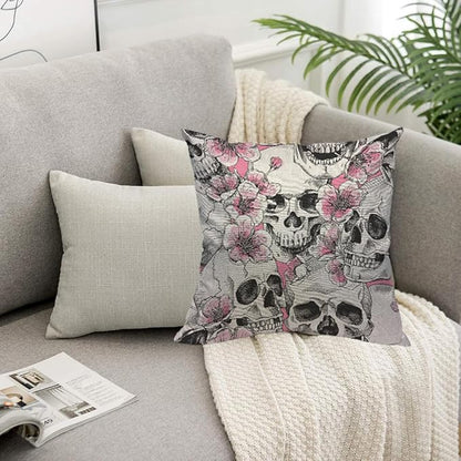TKS MITLAN Skull and with Flowers Pillow Cover 18x18 inch Pink Cherry Rustic - Image 5
