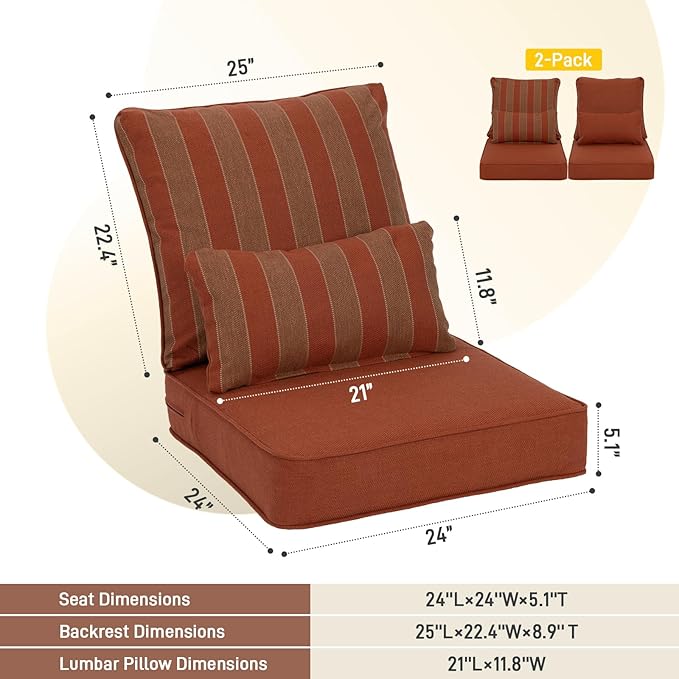 Aoodor Outdoor Chair Cushion, 24 x 24 Inch Water-Resistant, Fade-Resistant - Image 3