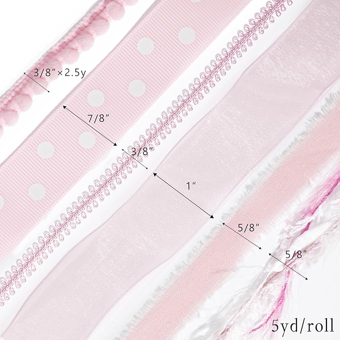 LaRibbons Pink Ribbons for Crafts 6 Rolls 27.5 Yards Total Thin Pink Ribbon for - Image 5