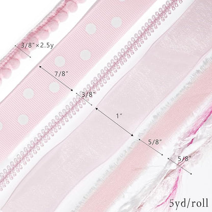 LaRibbons Pink Ribbons for Crafts 6 Rolls 27.5 Yards Total Thin Pink Ribbon for - Image 5