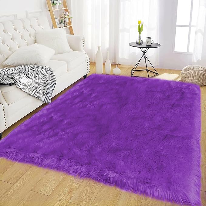 Latepis Bedroom Shag 4x6 Rug Purple Shaggy Fluffy Faux Fur Rug Machine Washable by Latepis