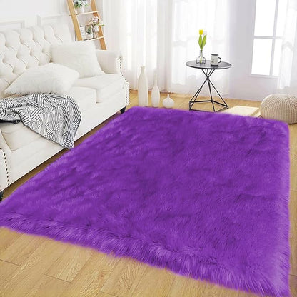 Latepis Bedroom Shag 4x6 Rug Purple Shaggy Fluffy Faux Fur Rug Machine Washable by Latepis