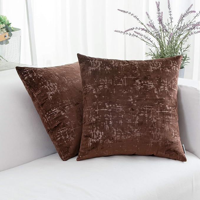 HWY 50 Coffee Velvet Throw Pillow Covers 18x18 Inch by HWY50