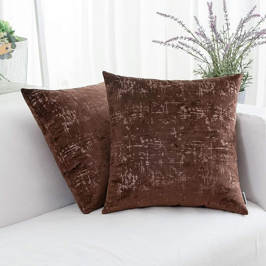 HWY 50 Coffee Velvet Throw Pillow Covers 18x18 Inch by HWY50