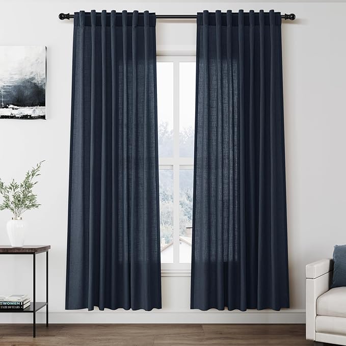 Vintage Blue Linen Curtains 72 Inch Length by Nanspring
