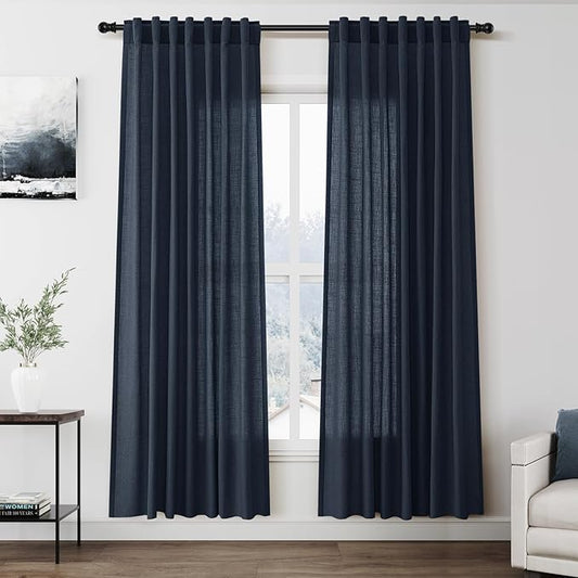 Vintage Blue Linen Curtains 72 Inch Length by Nanspring
