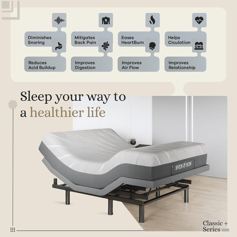 Sven & Son Harmony Adjustable Bed Base, Head and Foot Lift, Massage, Unde...