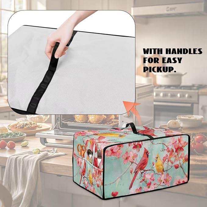 Cardinal Cherry Blossom Print Microwave Oven Cover Waterproof Dust-Proof - Image 5
