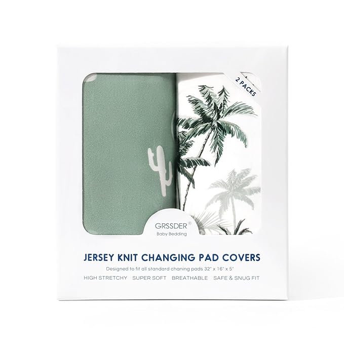 GRSSDER Stretch Ultra Soft Jersey Knit Changing Pad Cover Set 2 Pack, Change - Image 4