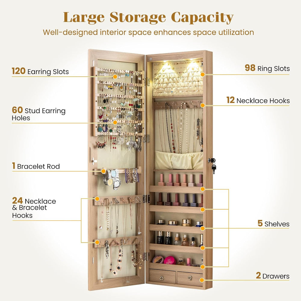 GIANTEX Wall or Door Mounted Jewelry Armoire with Full Length Mirror, 47.5"