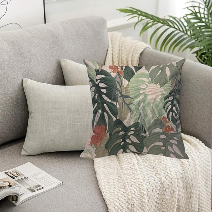 TKS MITLAN Hibiscus Flowers Pillow Covers 18 x 18 Inch Tropical Plants - Image 5