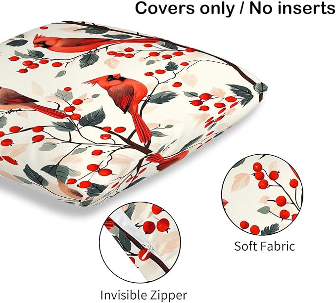 Red Cardinal Bird Throw Pillow Covers 18x18 Set of 2, Home Decorative Cushion - Image 6