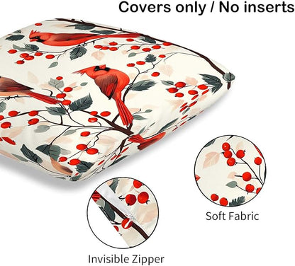 Red Cardinal Bird Throw Pillow Covers 18x18 Set of 2, Home Decorative Cushion - Image 6